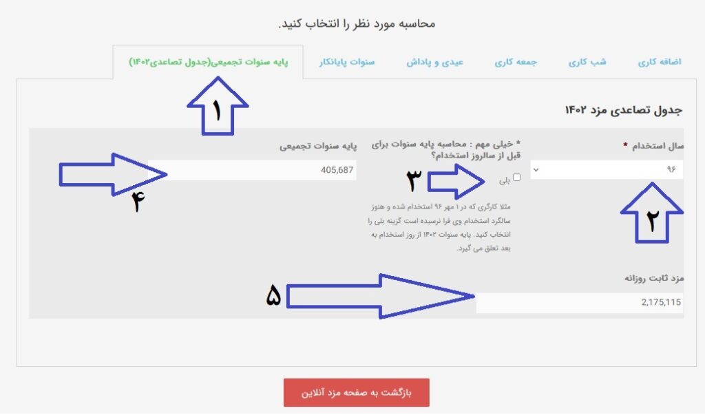 محاسبه آنلاین پایه سنوات 1402