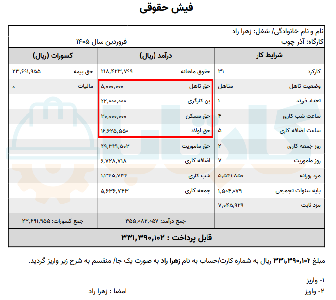 نمونه فیش حقوقی 1405